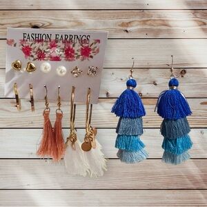 Colorful Tassel and Stud Earring Set